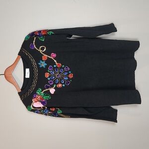 Vintage SML Sport Ltd Black Sweater Sequins‎ Beads Size Medium